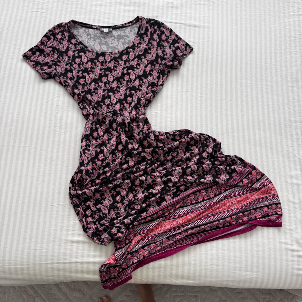Black and pink floral paisley print J Jill maxi dress